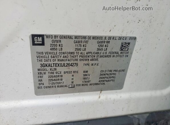 3GKALTEX0JL264279 2018 GMC TERRAIN White Widok wnętrza 360 stopni