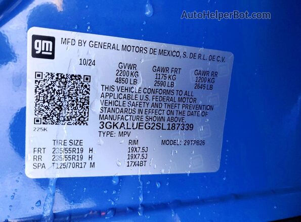 3GKALUEG2SL187339 2025 GMC TERRAIN Синий Вид наклейки с VIN-кодом