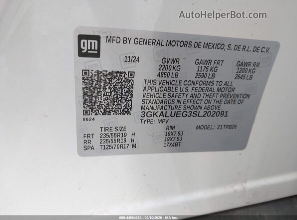 3GKALUEG3SL202091 2025 GMC TERRAIN White Widok komory silnika