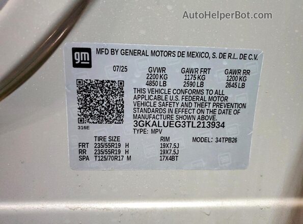 3GKALUEG3TL213934 2026 GMC TERRAIN Gray VIN კოდის სტიკერის ხედი