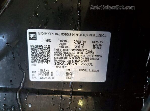 3GKALVEG7PL265031 2023 GMC TERRAIN Черный Вид наклейки с VIN-кодом