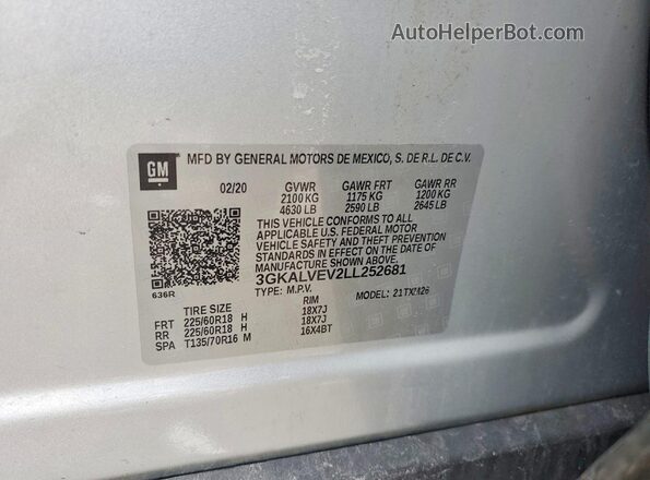 3GKALVEV2LL252681 2020 GMC TERRAIN Silver Вид наклейки з VIN-кодом
