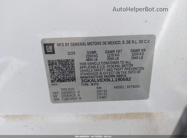 3GKALVEX9LL190682 2020 GMC TERRAIN Белый Вид подкапотного пространства
