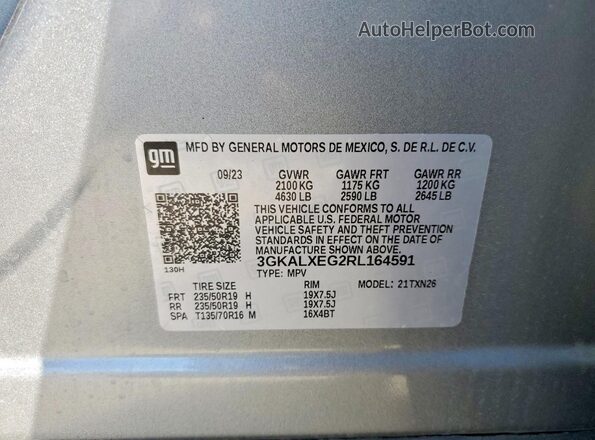 3GKALXEG2RL164591 2024 GMC TERRAIN Серебряный Вид наклейки с VIN-кодом