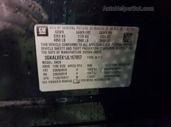 3GKALXEX1JL167857 2018 GMC TERRAIN Black Widok naklejki z numerem VIN
