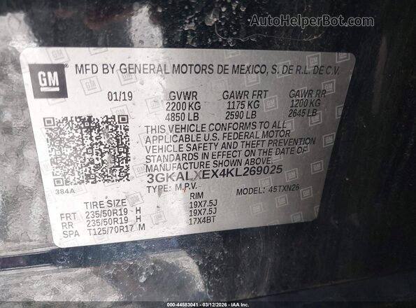3GKALXEX4KL269025 2019 GMC TERRAIN Черный Вид подкапотного пространства
