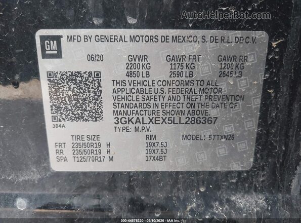 3GKALXEX5LL286367 2020 GMC TERRAIN Black ძრავის განყოფილების ხედი