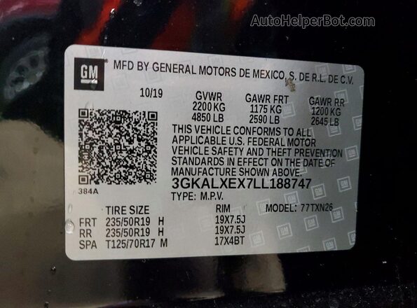 3GKALXEX7LL188747 2020 GMC TERRAIN Черный Вид наклейки с VIN-кодом