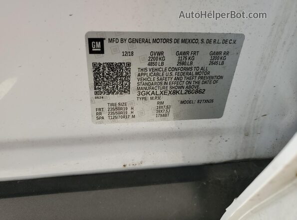 3GKALXEX8KL260862 2019 GMC TERRAIN Белый Вид наклейки с VIN-кодом