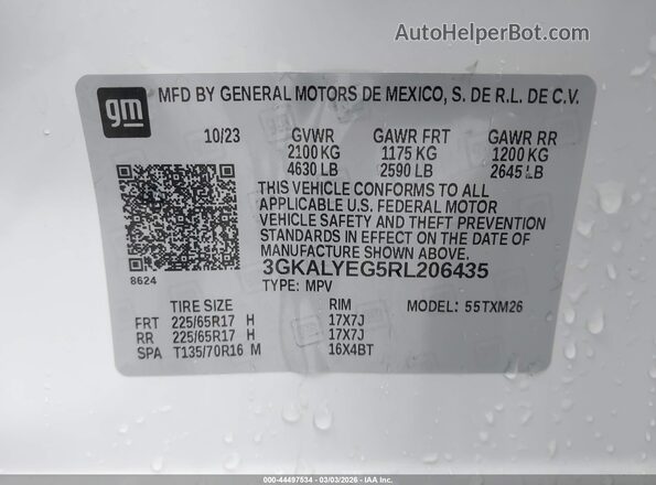 3GKALYEG5RL206435 2024 GMC TERRAIN Белый Вид подкапотного пространства