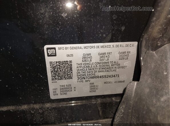 3GN7DMRR4SS243471 2025 CHEVROLET EQUINOX Black Widok komory silnika