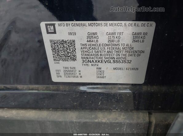 3GNAXKEV6LS553532 2020 CHEVROLET EQUINOX Black Widok komory silnika