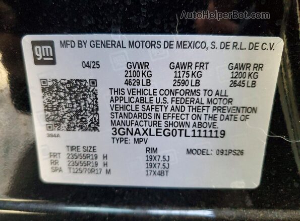 3GNAXLEG0TL111119 2026 CHEVROLET EQUINOX Black Панорамний вид салону 360°