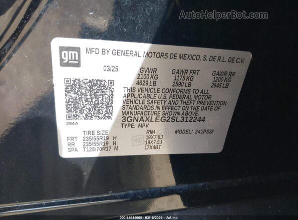 3GNAXLEG2SL312244 2025 CHEVROLET EQUINOX Черный Вид подкапотного пространства
