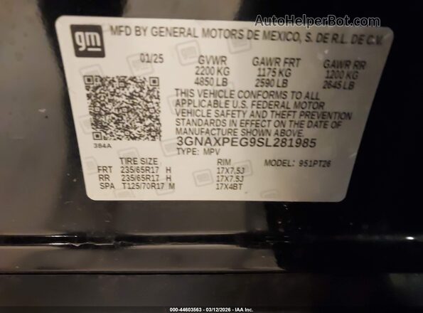 3GNAXPEG9SL281985 2025 CHEVROLET EQUINOX Черный Вид подкапотного пространства