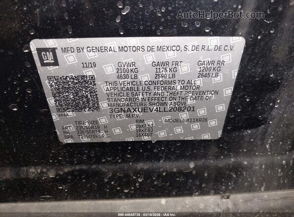 3GNAXUEV4LL208201 2020 CHEVROLET EQUINOX Black Vista del compartimento del motor