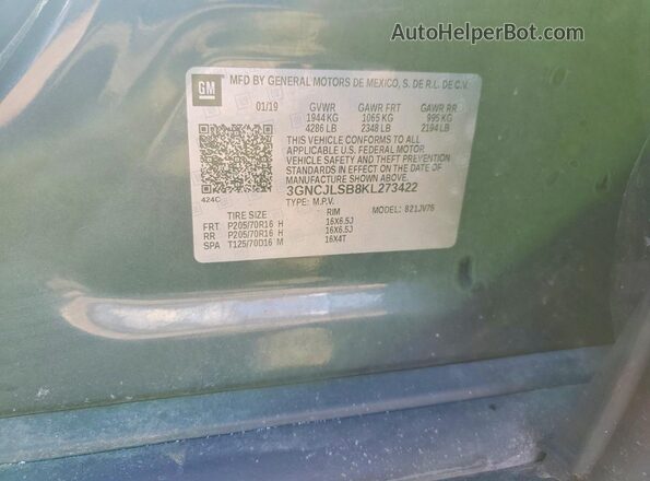 3GNCJLSB8KL273422 2019 CHEVROLET TRAX Blue Вид підкапотного простору