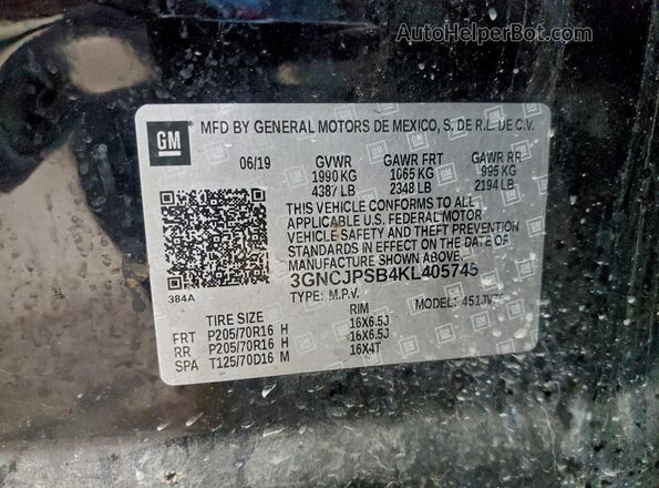 3GNCJPSB4KL405745 2019 CHEVROLET TRAX Black Widok naklejki z numerem VIN