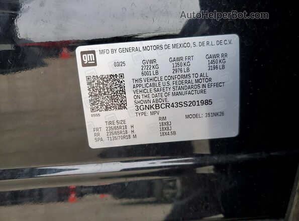 3GNKBCR43SS201985 2025 CHEVROLET BLAZER Черный Панорамный вид салона 360°