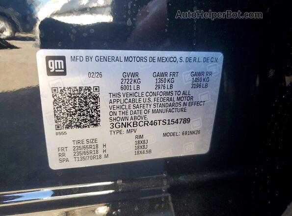 3GNKBCR46TS154789 2026 CHEVROLET BLAZER Черный Вид наклейки с VIN-кодом