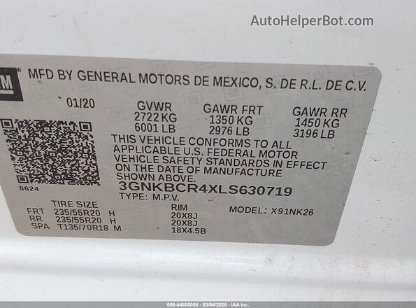 3GNKBCR4XLS630719 2020 CHEVROLET BLAZER Белый Вид подкапотного пространства