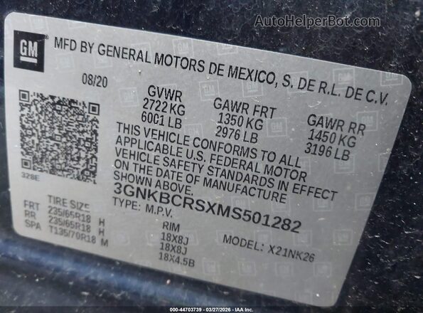 3GNKBCRSXMS501282 2021 CHEVROLET BLAZER Синий Вид подкапотного пространства