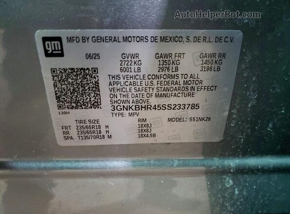 3GNKBHR45SS233785 2025 CHEVROLET BLAZER Серебряный Панорамный вид салона 360°