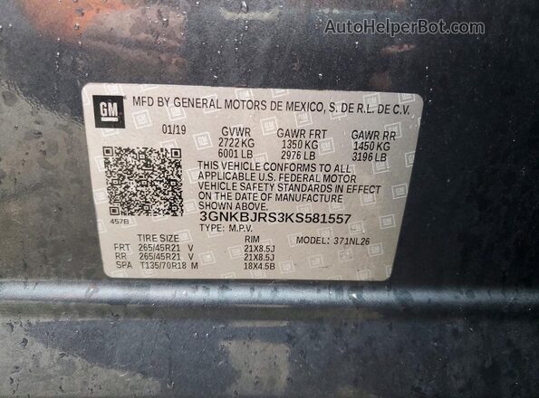 3GNKBJRS3KS581557 2019 CHEVROLET BLAZER Gray VIN sticker view