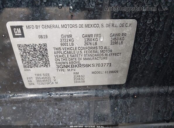 3GNKBKRS6KS703771 2019 CHEVROLET BLAZER Черный Вид подкапотного пространства