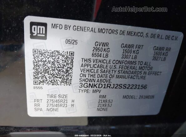 3GNKD1RJ2SS223156 2025 CHEVROLET OTHER Black Engine compartment view