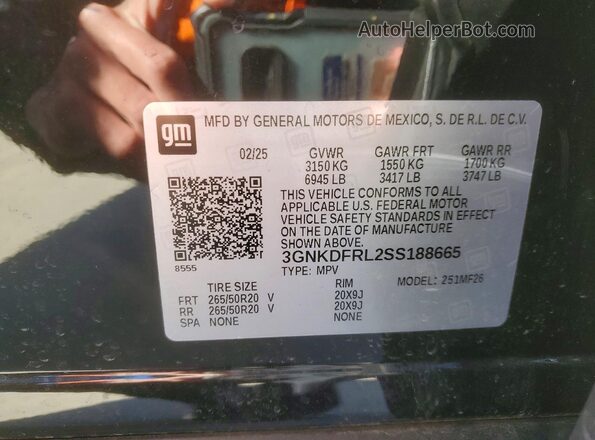 3GNKDFRL2SS188665 2025 CHEVROLET BLAZER Черный Вид наклейки с VIN-кодом