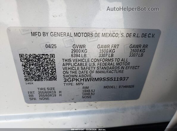 3GPKHWRM9SS511937 2025 HONDA PROLOGUE Белый Вид подкапотного пространства