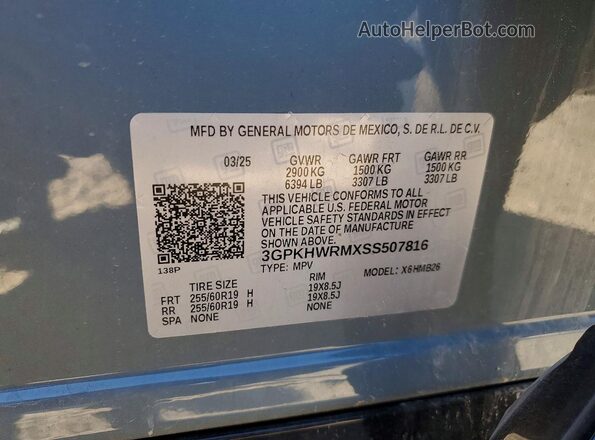 3GPKHWRMXSS507816 2025 HONDA PROLOGUE Синий Вид наклейки с VIN-кодом