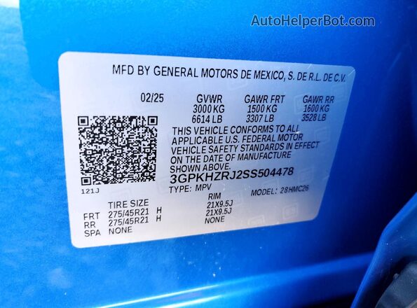 3GPKHZRJ2SS504478 2025 HONDA PROLOGUE Blue Vista de la etiqueta del VIN
