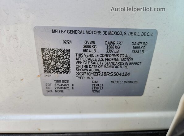 3GPKHZRJ8RS504124 2024 HONDA PROLOGUE White Vista interior de 360 grados