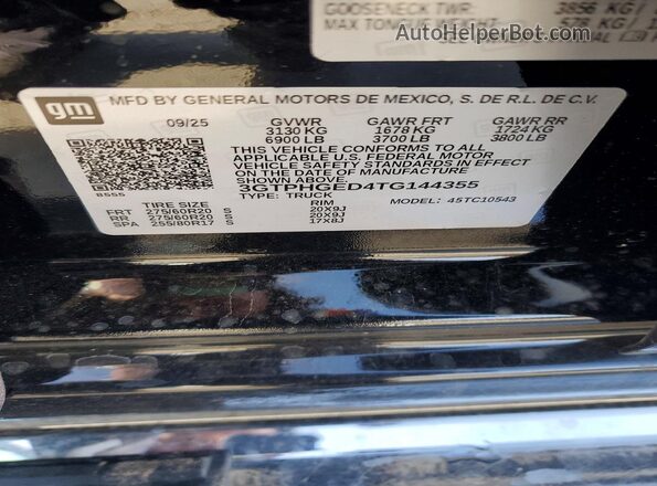 3GTPHGED4TG144355 2026 GMC SIERRA Черный Вид подкапотного пространства
