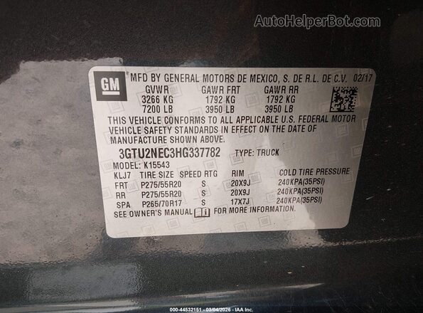 3GTU2NEC3HG337782 2017 GMC SIERRA Черный Вид подкапотного пространства