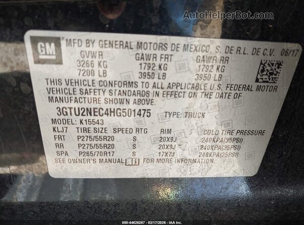 3GTU2NEC4HG501475 2017 GMC SIERRA Черный Вид подкапотного пространства