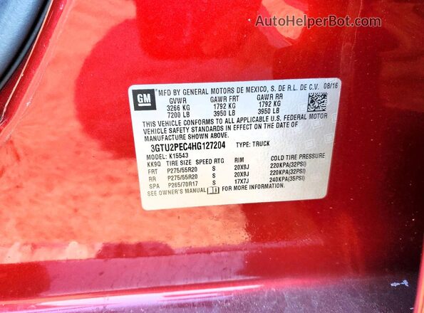 3GTU2PEC4HG127204 2017 GMC SIERRA Красный Вид подкапотного пространства