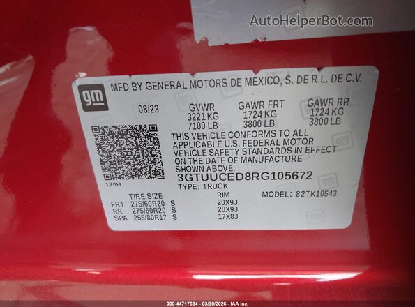 3GTUUCED8RG105672 2024 GMC SIERRA Красный Вид подкапотного пространства