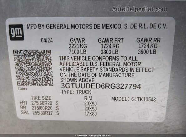 3GTUUDED6RG327794 2024 GMC SIERRA Серебряный Вид подкапотного пространства