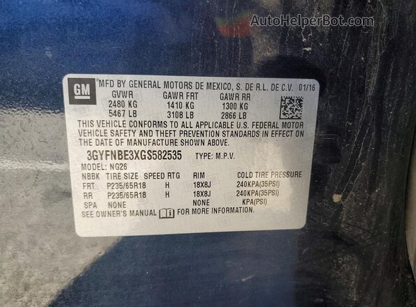 3GYFNBE3XGS582535 2016 CADILLAC SRX Серый Вид наклейки с VIN-кодом
