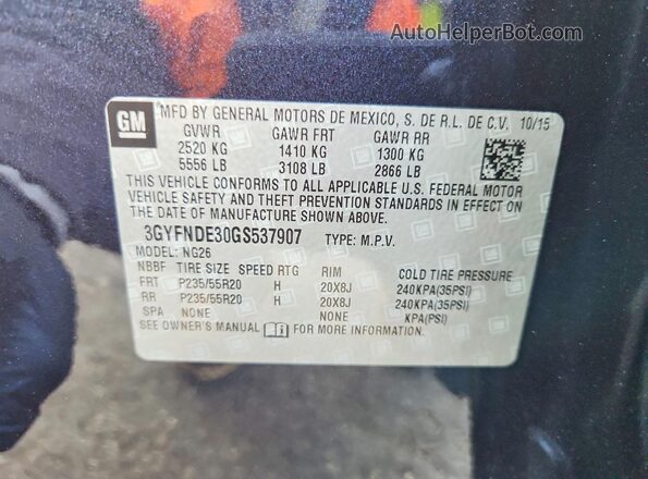 3GYFNDE30GS537907 2016 CADILLAC SRX Blue Engine compartment view