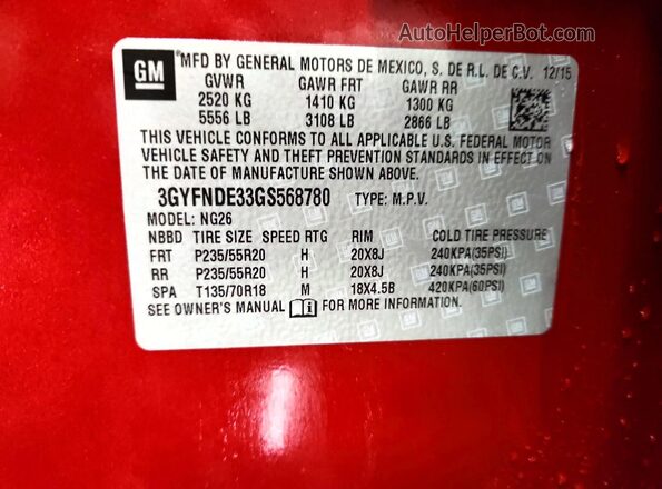 3GYFNDE33GS568780 2016 CADILLAC SRX Red 360 interior view
