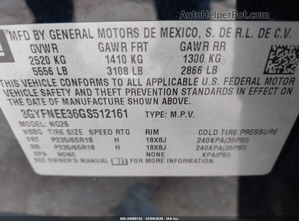 3GYFNEE36GS512161 2016 CADILLAC SRX Black Вид підкапотного простору