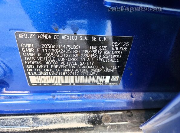 3HDSA1H71SM707412 2025 ACURA ADX Синий Вид наклейки с VIN-кодом