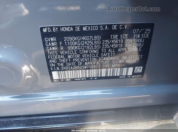 3HDSA2H52SM710873 2025 ACURA ADX Gray Вид підкапотного простору