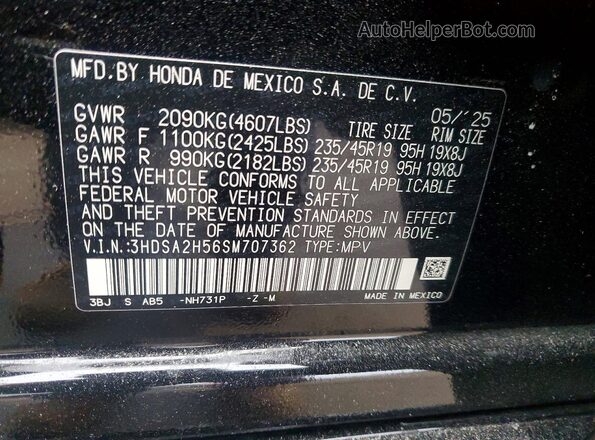 3HDSA2H56SM707362 2025 ACURA ADX Черный Вид наклейки с VIN-кодом