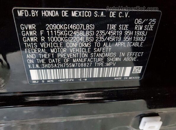 3HDSA2H75SM708827 2025 ACURA ADX Черный Вид наклейки с VIN-кодом