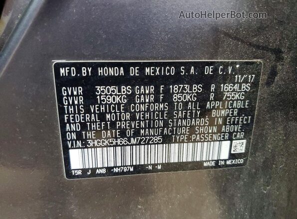 3HGGK5H66JM727285 2018 HONDA FIT Серебряный Вид подкапотного пространства